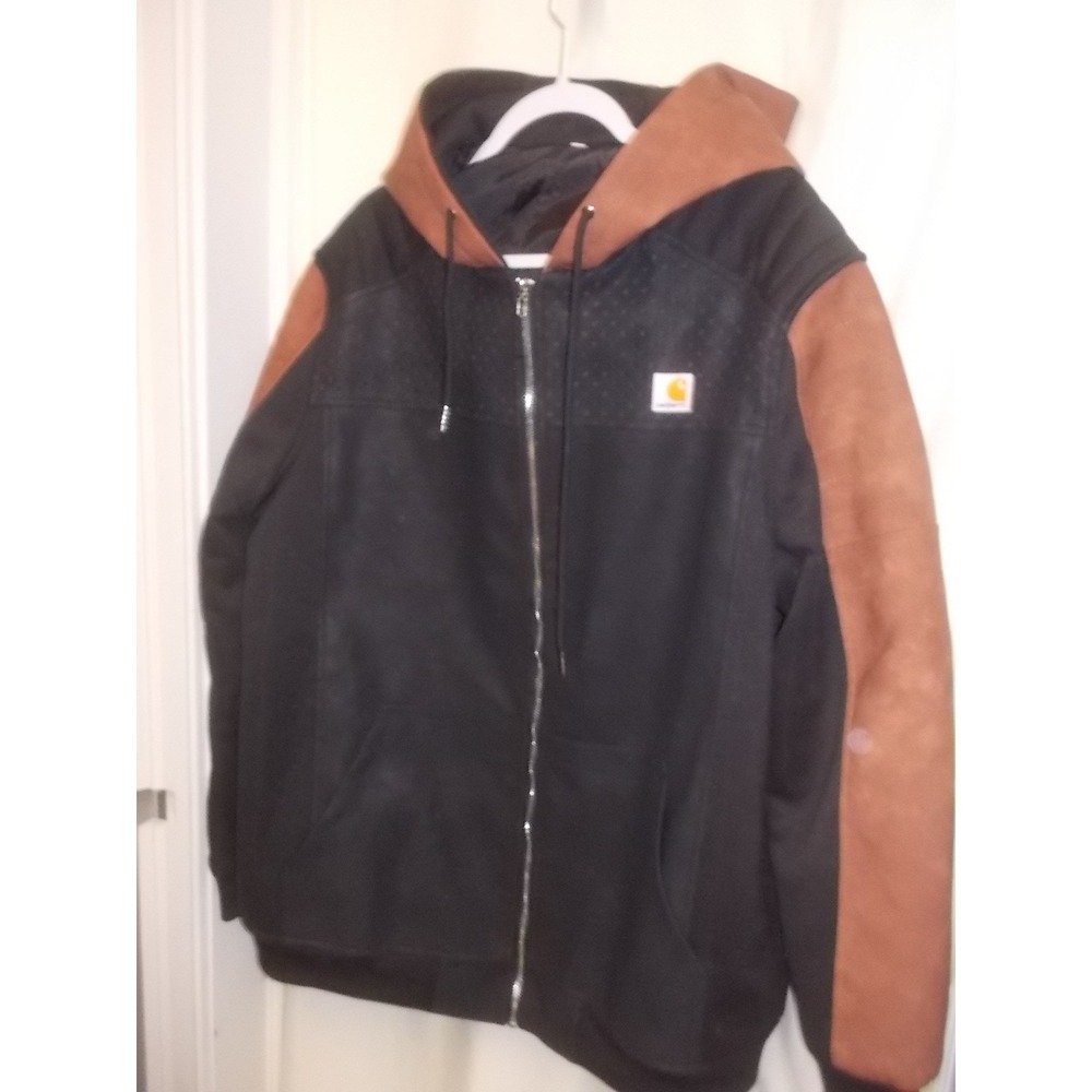 Carhartt Mens Full Zip Hoodie Black Brown Colorblock Perforated Detail 3XL